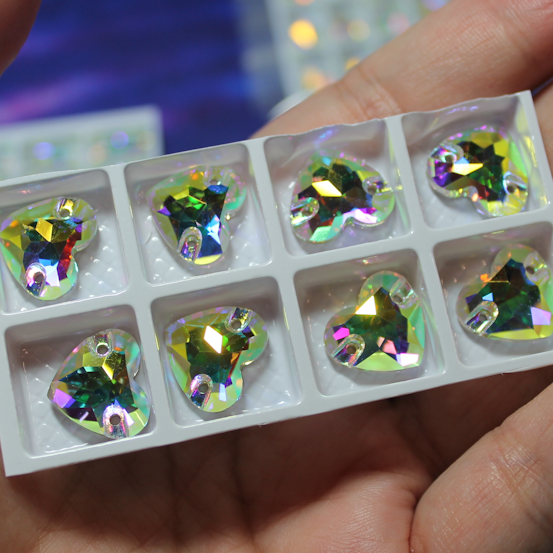 12mm (4 pr) Glass Heart Clear AB Rhinestone - C230