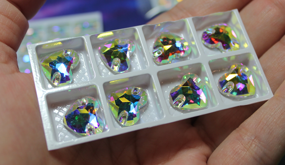 12mm (4 pr) Glass Heart Clear AB Rhinestone - C230