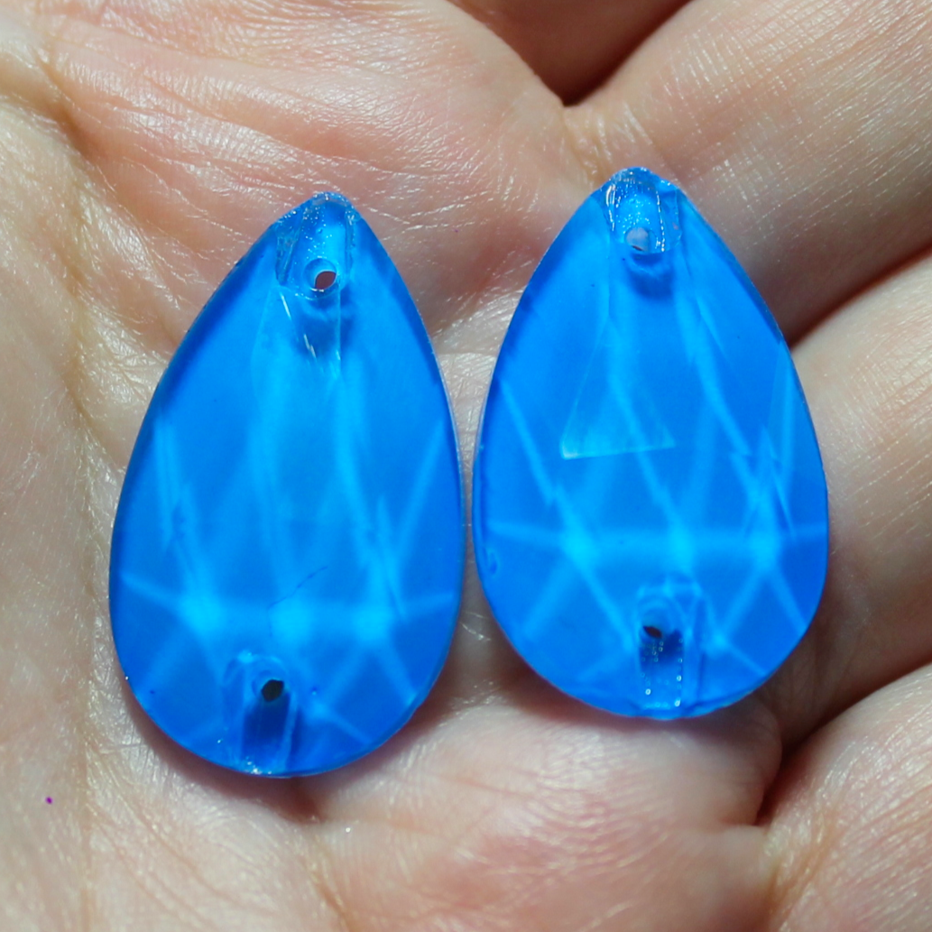 17x28mm (1 pr) Neon/Black Light Sensitive Sapphire Glass Teardrop Rhinestones - C241