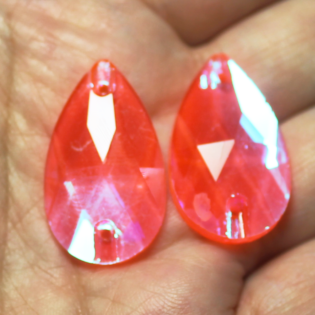 17x28mm (1 pr) Neon/Black Light Sensitive Flamingo AB Teardrop Rhinestones - C243