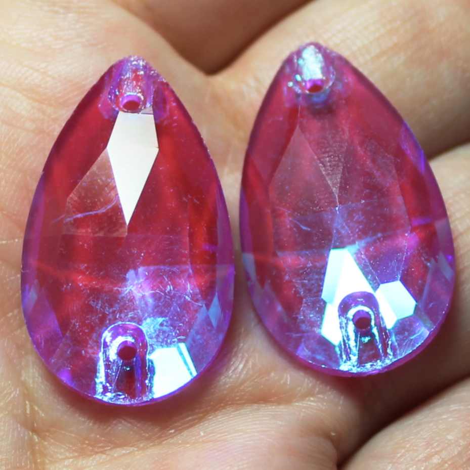 17x28mm (1 pr) Neon/Black Light Sensitive Dark Amethyst AB Glass Teardrop Rhinestones - C244