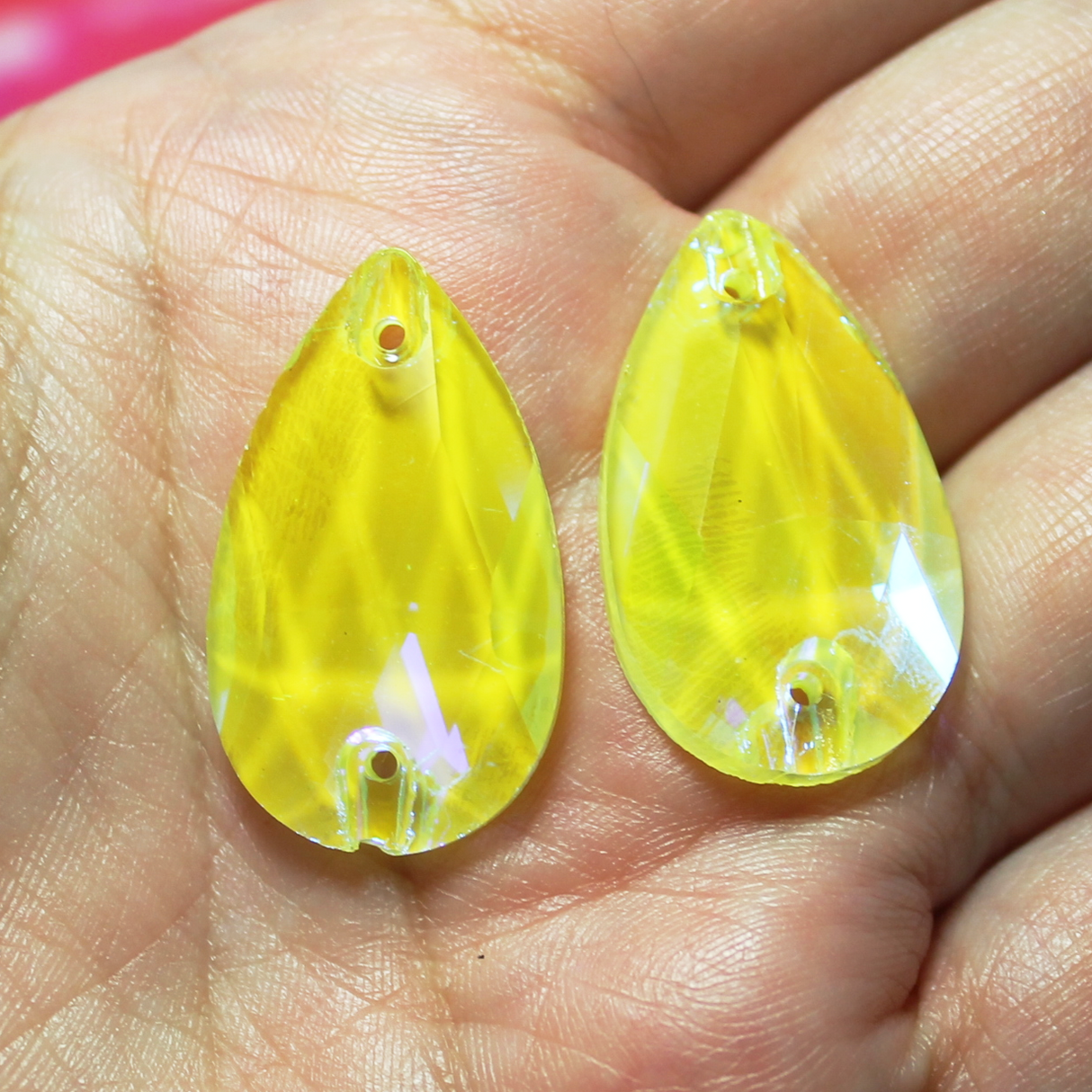 17x28mm (1 pr) Neon/Black Light Sensitive Lemonade AB Glass Teardrop Rhinestones - C246