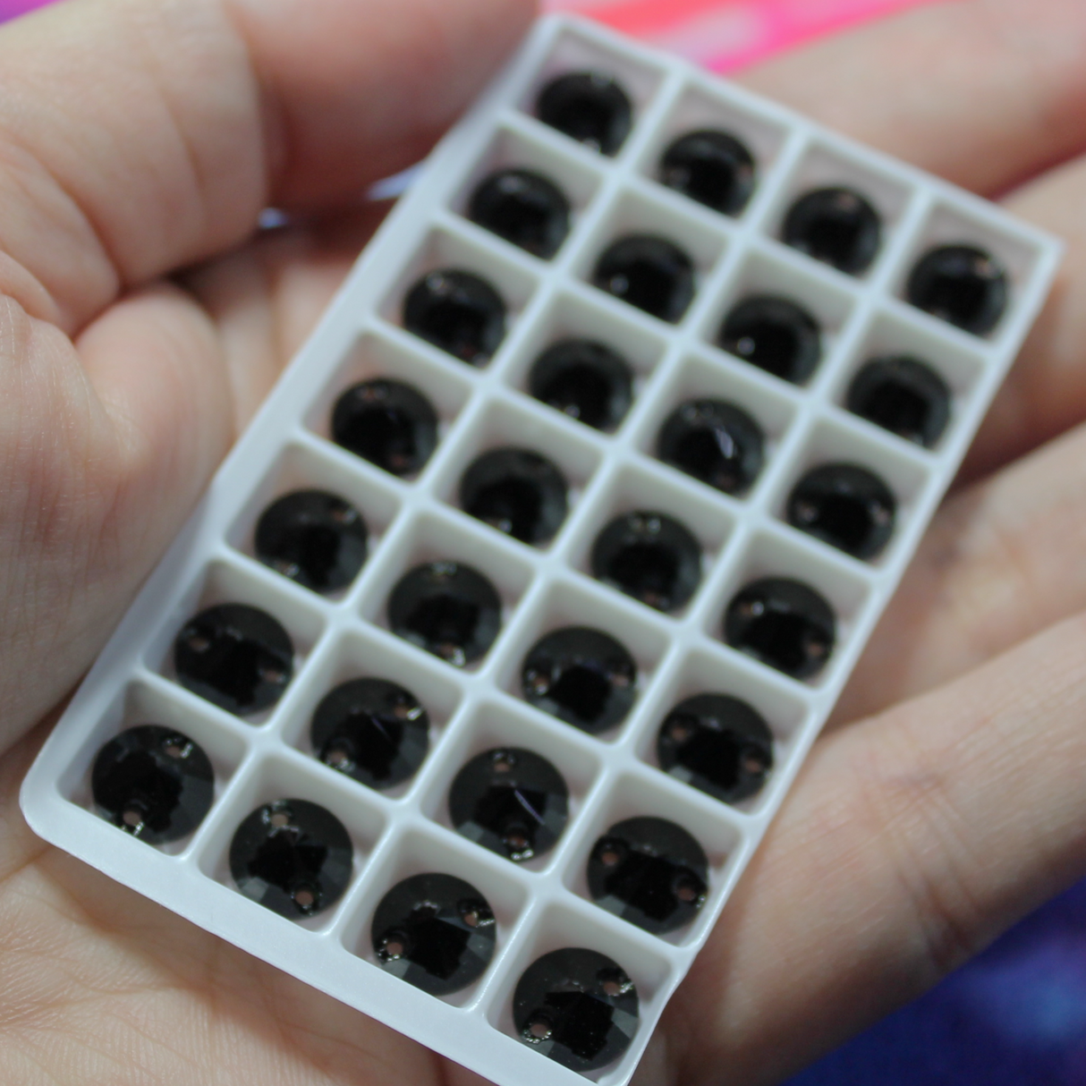 8mm (14 pr) Glass Rivoli Black Rhinestone - C250