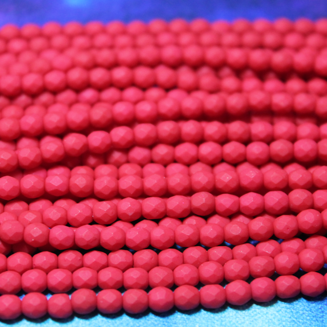 4mm Czech Shield Fire Polished Saturated Red - F458