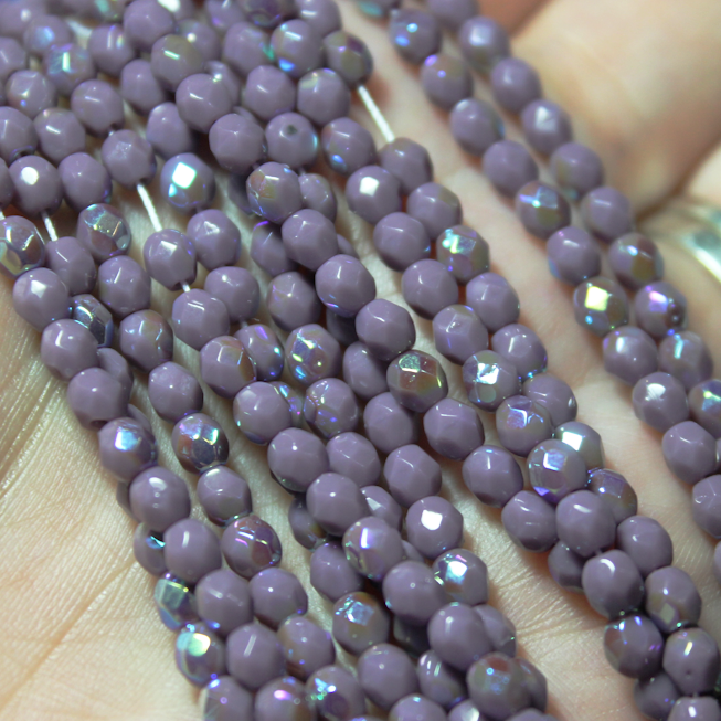 4mm Czech Fire Polished Opaque Purple AB - F459