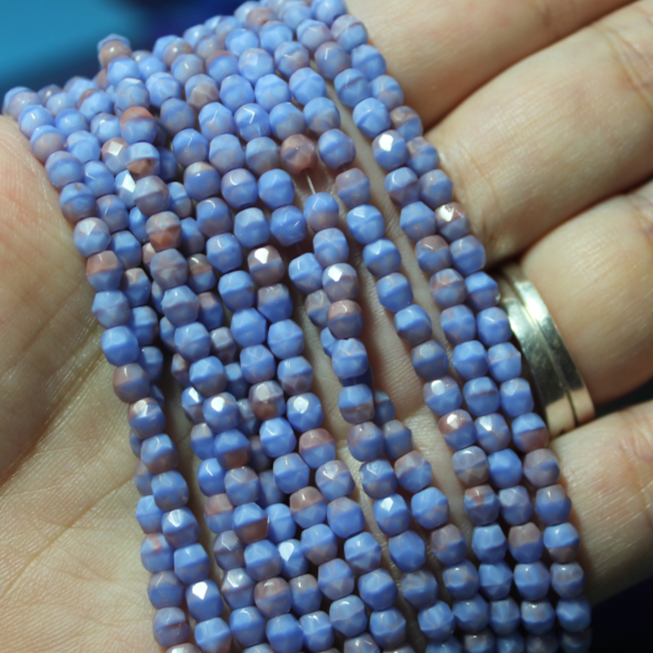 4mm Czech Fire Polished Opaque Blue/Pink - F461