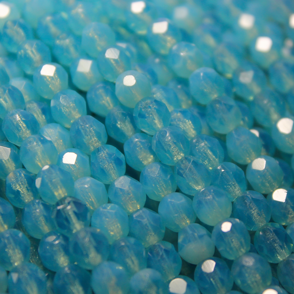 6mm Czech Fire Polished Round Milky Aquamarine - F605