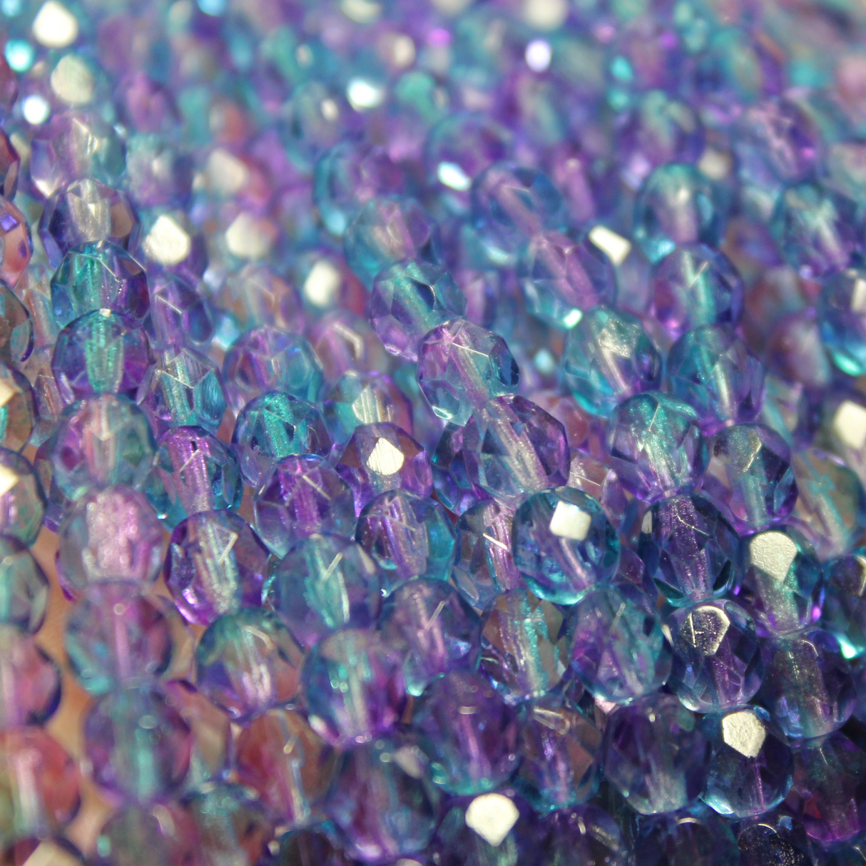 6mm Czech Fire Polished Round Dual Coated Teal/Fuchsia - F633