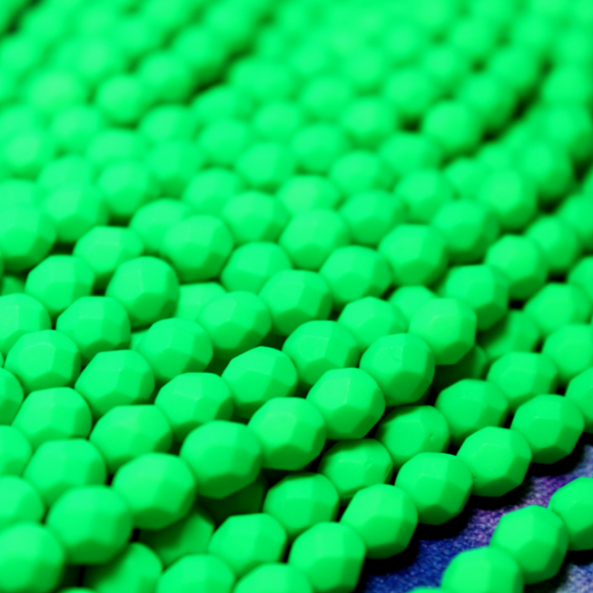 4mm Czech Fire Polished Neon Matte Green - F457