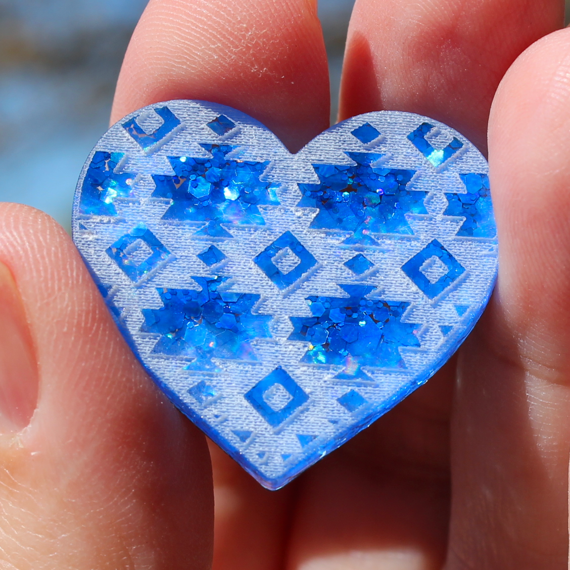 1" Blue Rainstorm-Heart Glitter Cabochons - S5