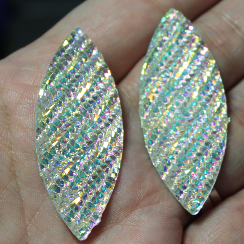 Clear AB Snake Skin Navette Flatback (no holes) Gems - S173