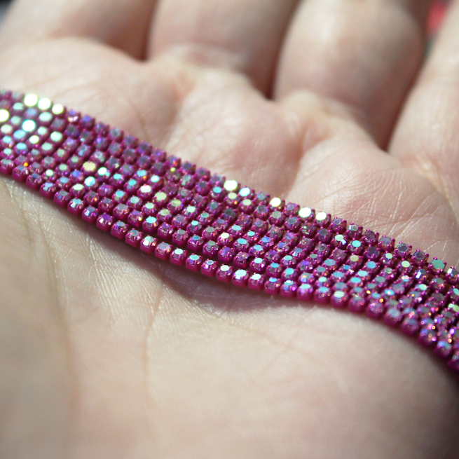 5 yards SS6 Clear AB - Fuchsia Rose metal banding - MB6S