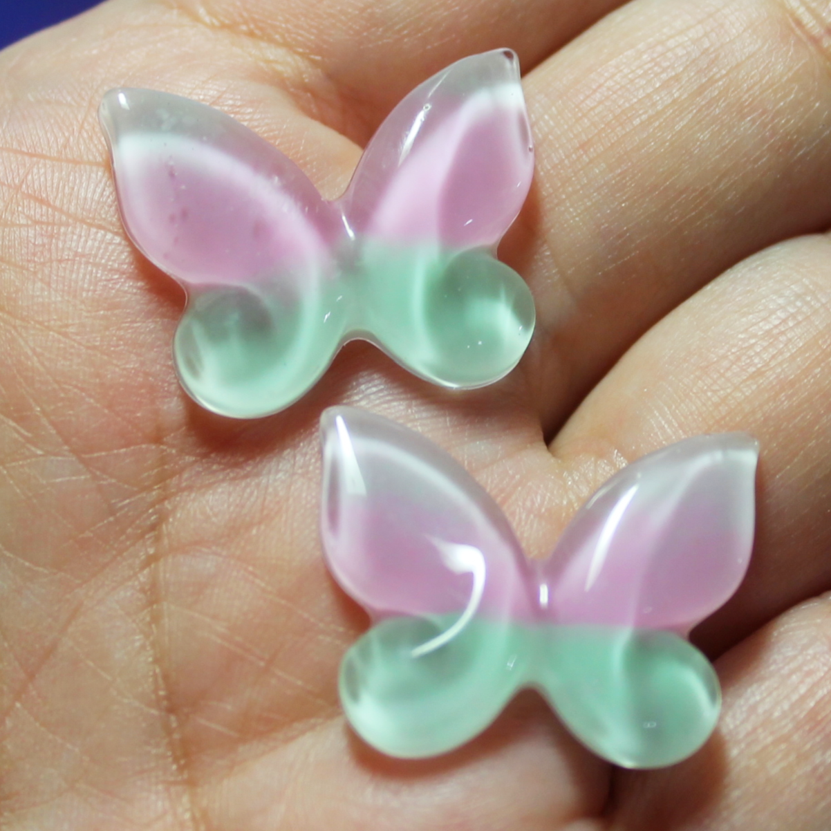 Duo-Toned Pink/Mint Green Butterfly Cabochon - S119