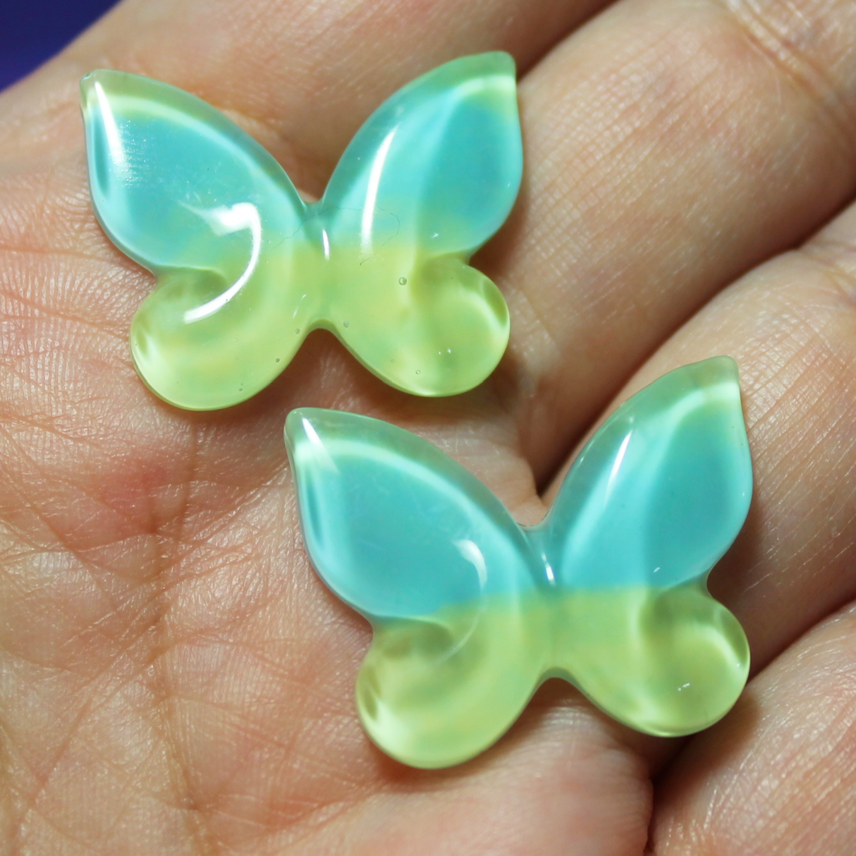 Duo-Toned Aqua/Yellow Butterfly Cabochon - S120