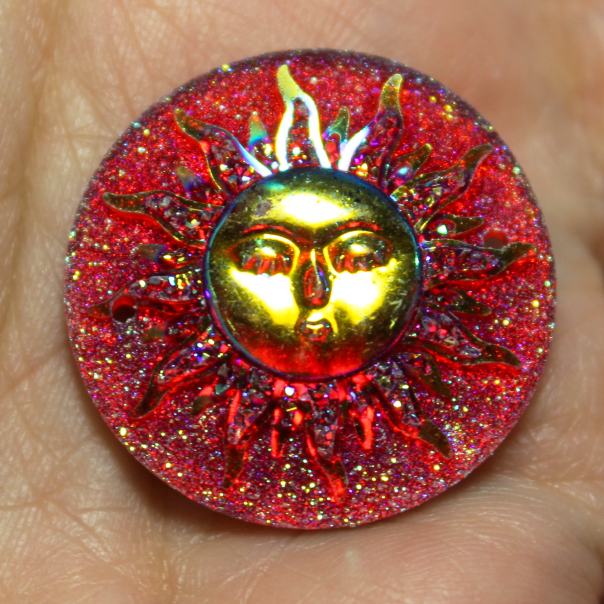 Red AB Round Sun sew on Gems - S152