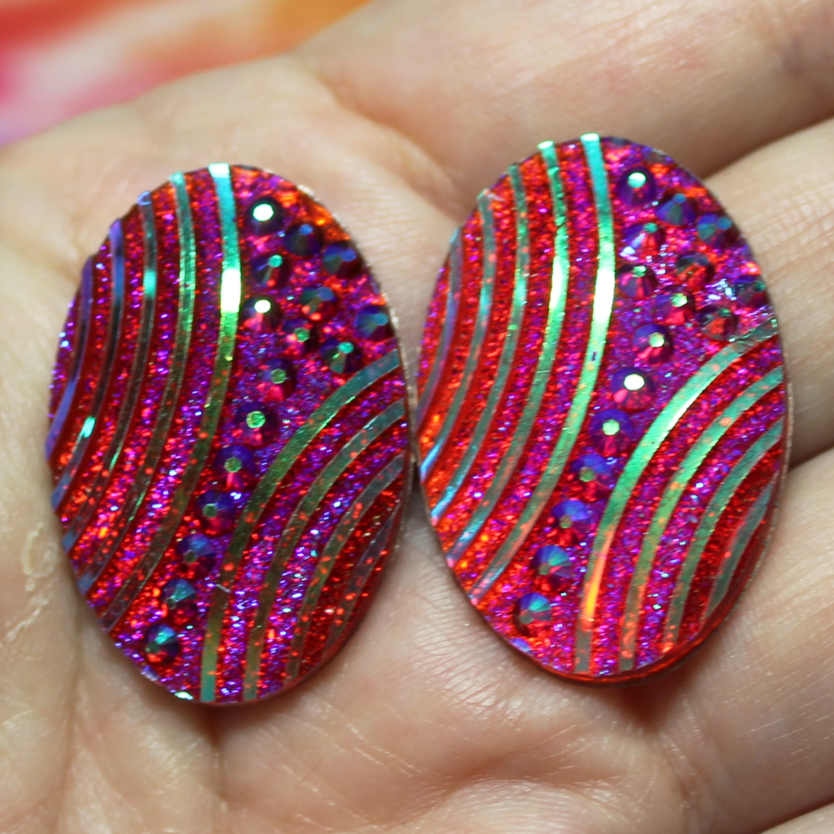 Red Resin AB Swirl Oval Gems - S157