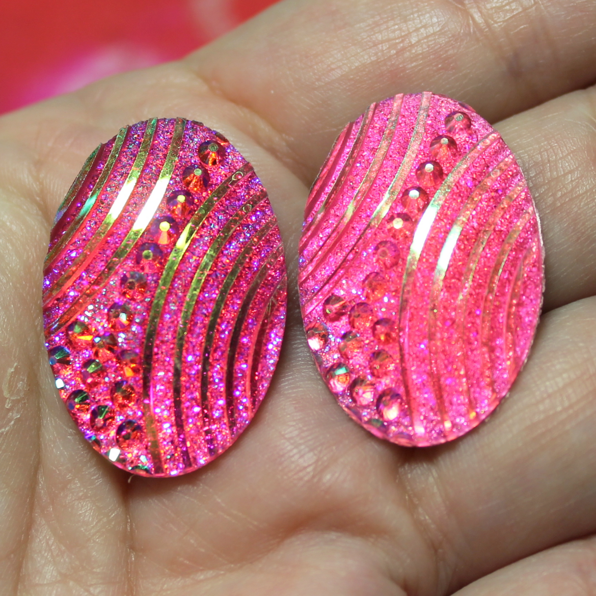 Fuchsia Resin AB Swirl Oval Gems - S158