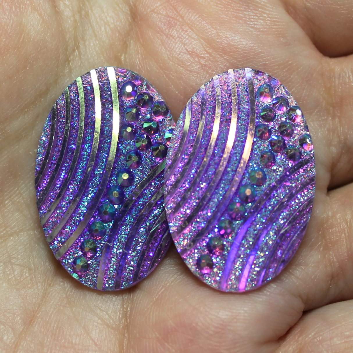 Purple Resin AB Swirl Oval Gems - S161