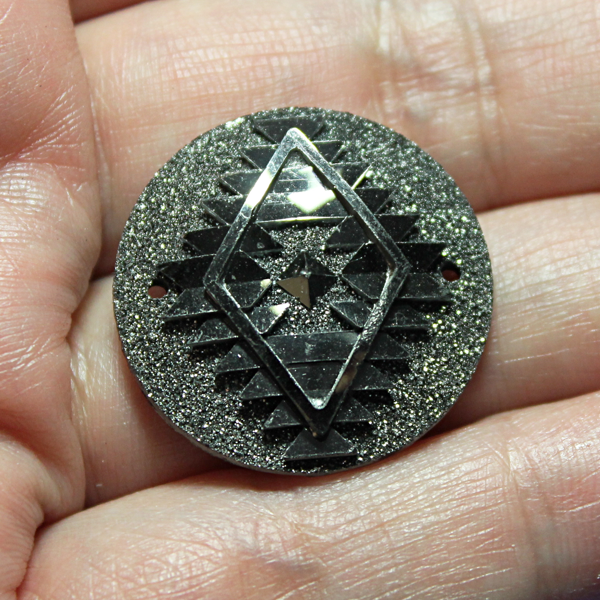 Pewter Round Geometric Tribal sew on Gems - S214