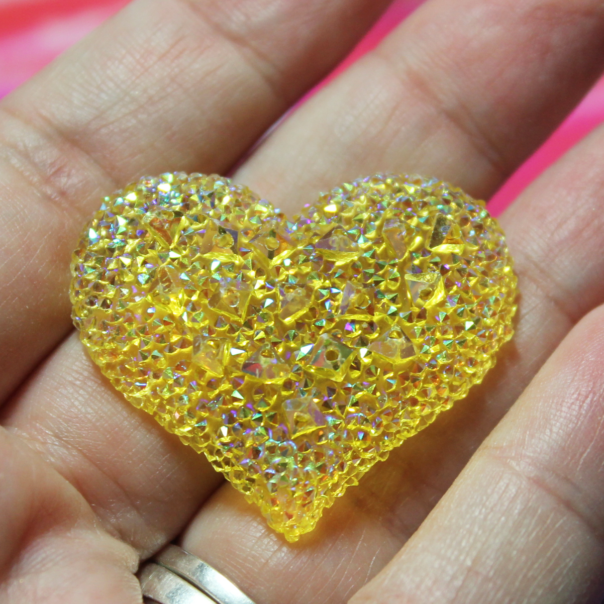 Transparent Yellow Druzy Ice Heart AB Cabochon Gems - S95