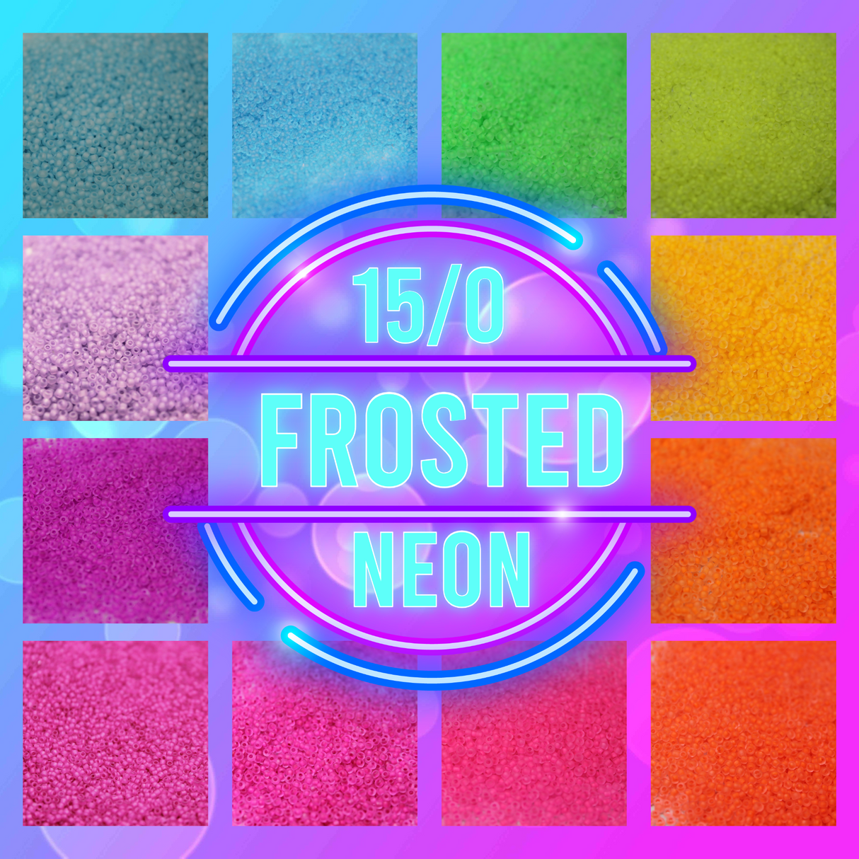 12 tubes of size 15/0 frosted neons, approximately 30 grams each tube.
Colors included:
F221 - Frosted Ocean Water
F148 - Frosted Neon Aqua
F206B - Frosted Lime Slime
F206C - Frosted Lemonade
F202A - Frosted Sunshine
F205 - Frosted Orange Sherbet
F206 - Frosted Cool Cantaloupe
F207A - Frosted Plastic Pink
F209D - Frosted Radical Raspberry
F209 - Neon Frosted Fuchsia
F209C - Neon Frosted Raspberry
F222 - Neon Frosted Light Purple 