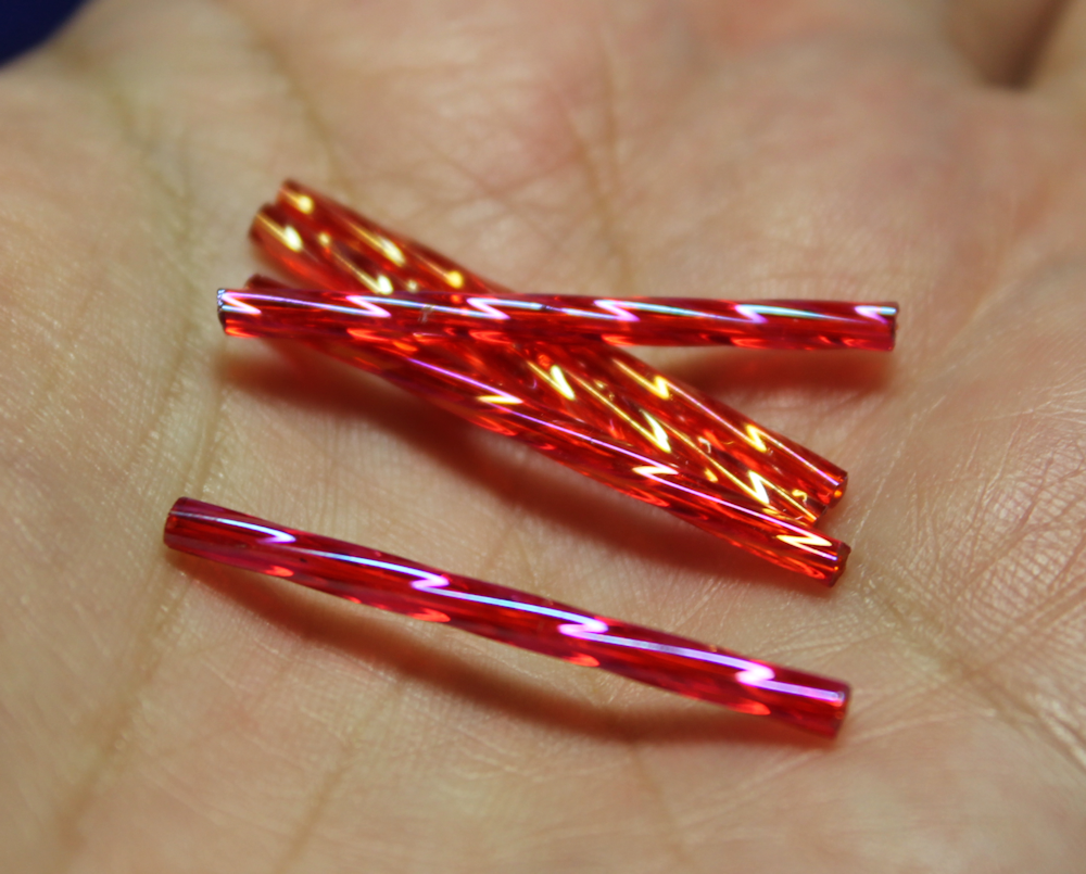 30mm Twisted Bugles - Transparent Red Rainbow - T30B
