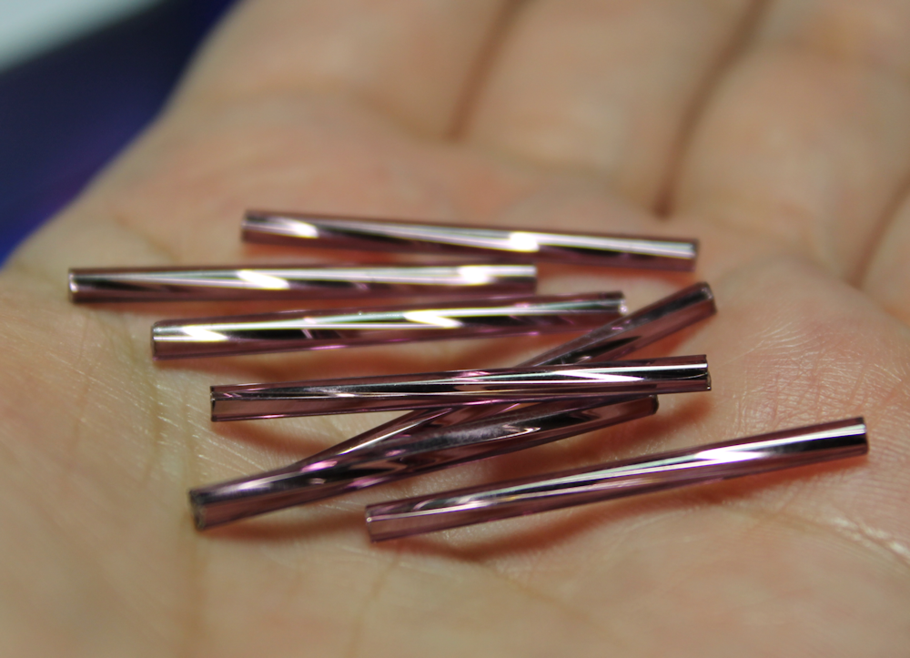 30mm Twist Bugles - Silver Lined Amethyst - T30C