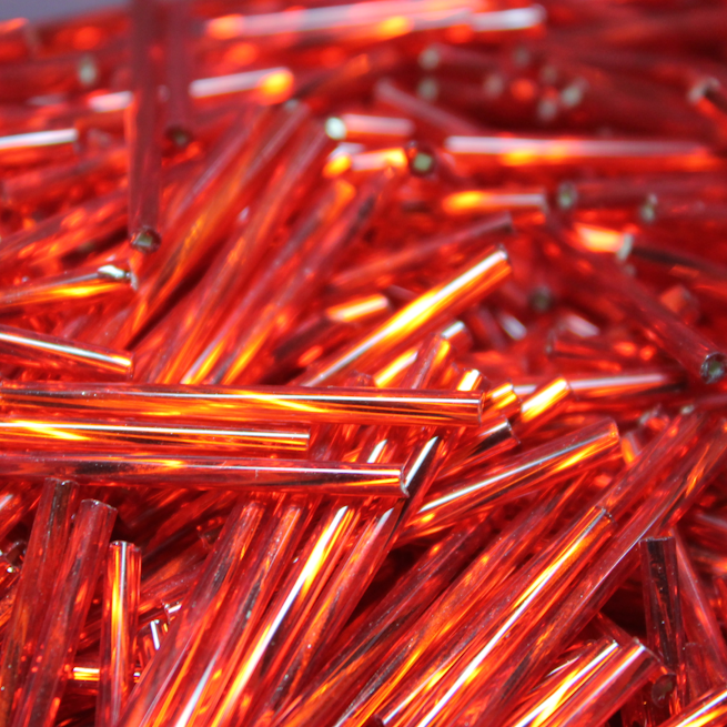 30mm Twisted Bugles - Silver Lined Transparent Dark Red - T30P