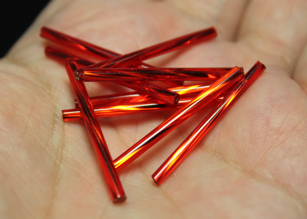 30mm Twisted Bugles - Silver Lined Transparent Dark Red - T30P