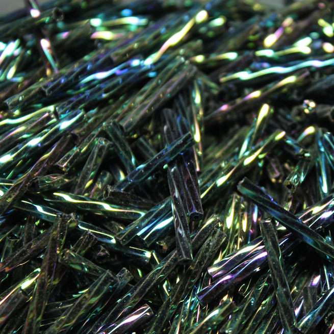 30mm Twisted Bugles - Green Metallic Iris Rainbow - T30R