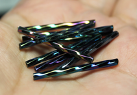 30mm Twisted Bugles - Green Metallic Iris Rainbow - T30R