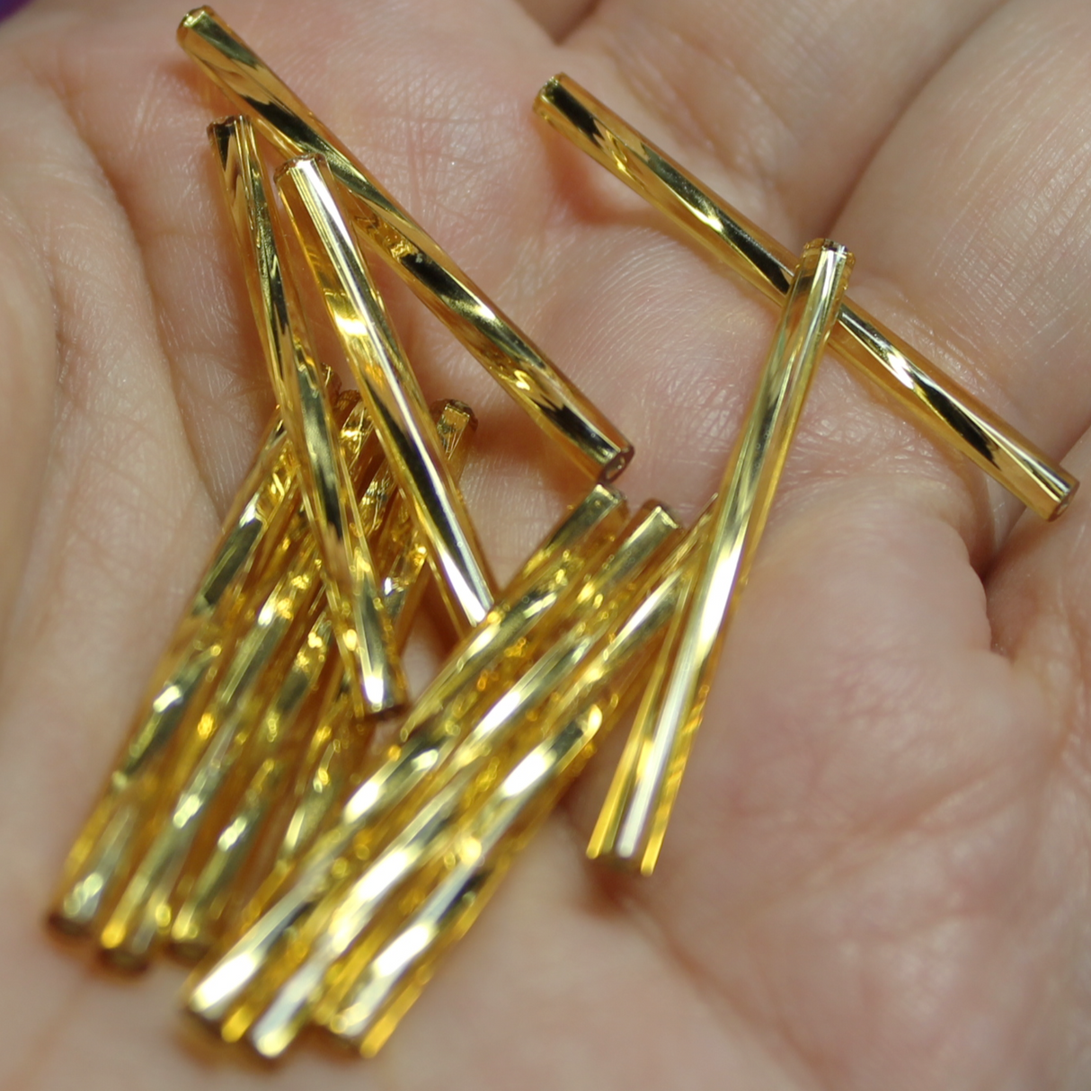 30mm Twisted Bugles - Silver Lined Gold - T30Z