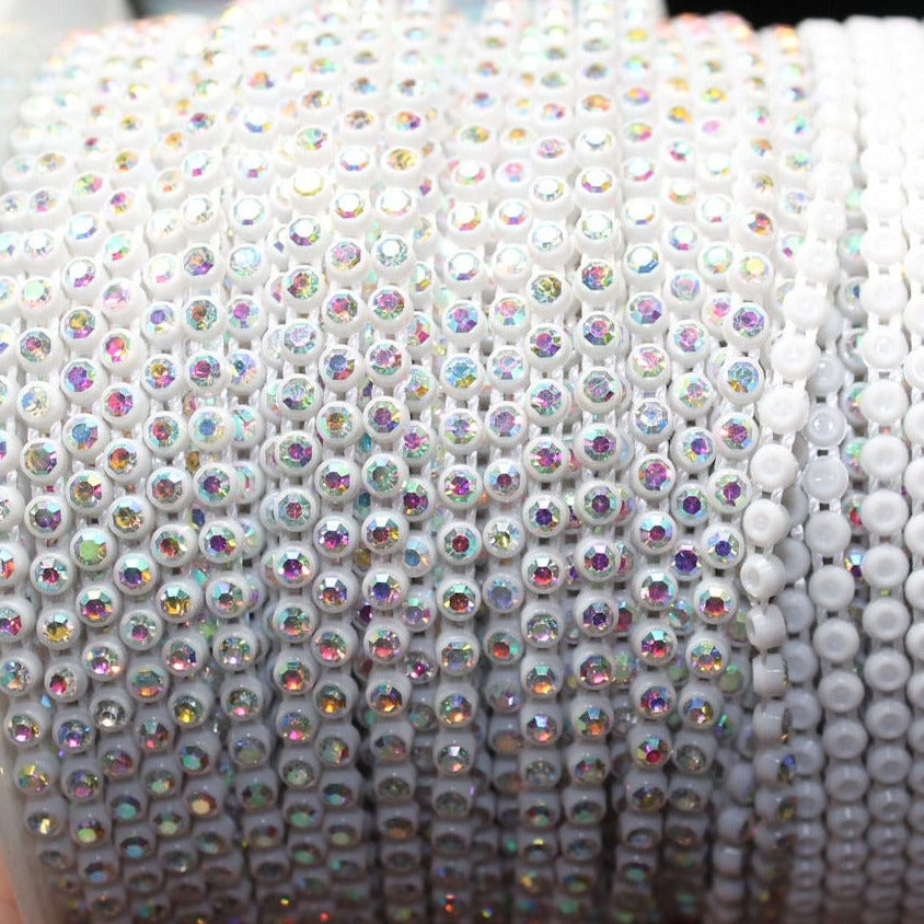 2 yrds - SS6 White w/ Clear AB rhinestone banding - PB6G-2