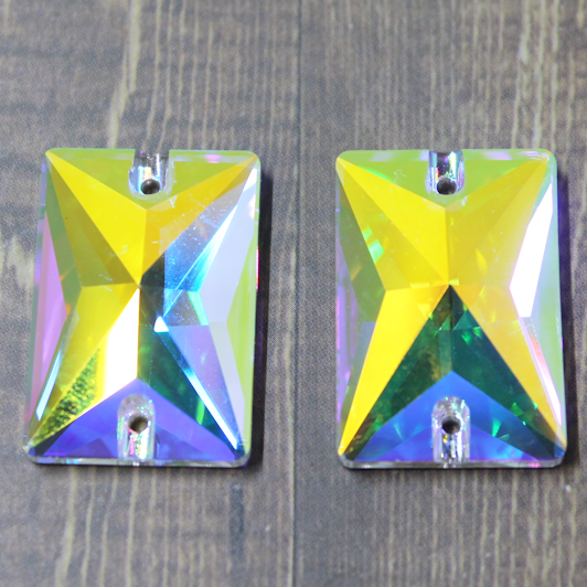 18x25mm (1 pr) Rectangle Clear Glass AB Rhinestone - C123