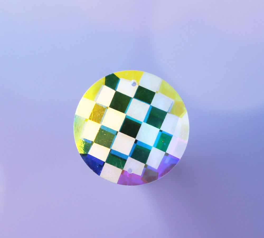 25mm (1 pr) Semi-Frosted Round Checkerboard Clear Glass AB Rhinestone - C128