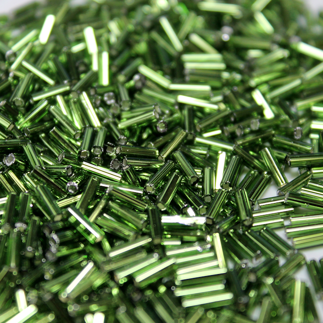 *CLOSEOUT CLEARANCE * Silver Lined Olive Green Bugles ~ 6mm STRAIGHT 15