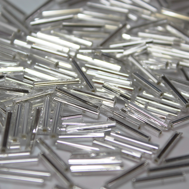 30mm Straight Bugles - Silver Lined Crystal - B02 Bugle Beads