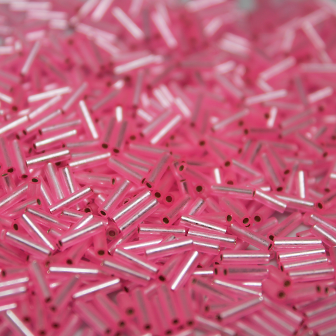 Silver Lined Dyed Pink Bugles ~ 6mm STRAIGHT 22