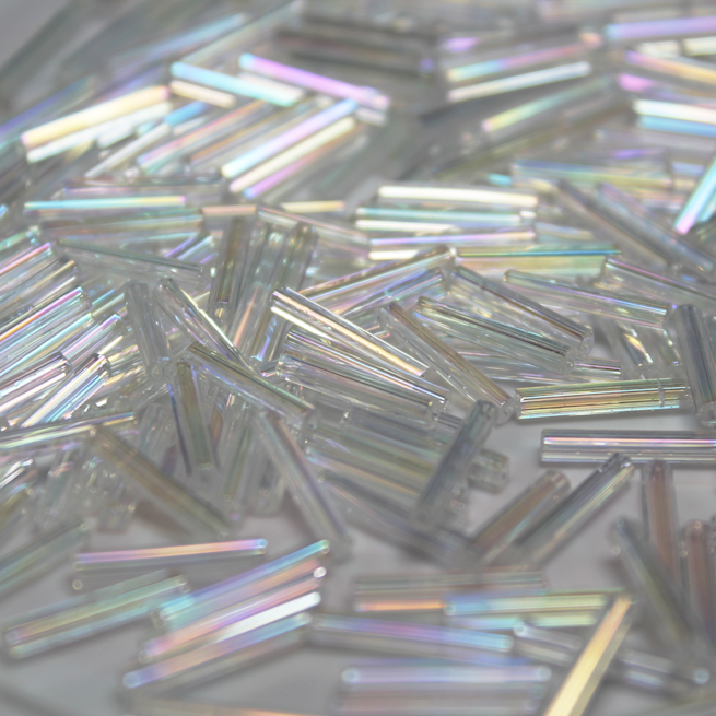 Crystal AB Bugles ~ 6mm STRAIGHT 250