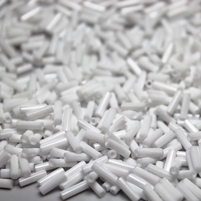 Opaque White Bugles ~ 6mm STRAIGHT 402