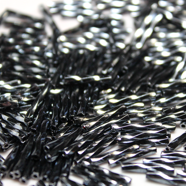 Metallic Hematite Black Bugles ~ 12mm TWIST 451