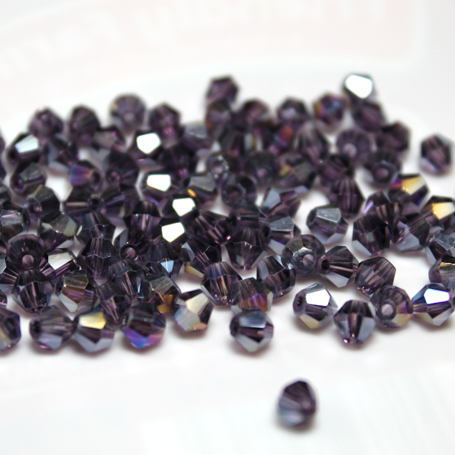 3mm Transparent Dark Amethyst AB Glass Bicone - 3B18