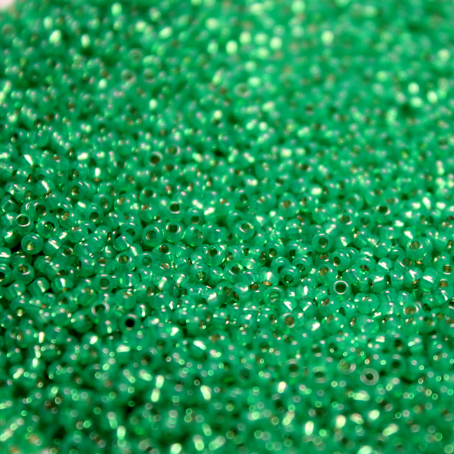 Gilt Lined Dyed Shamrock Green Alabaster ~ 11/0 JSB 586 Japanese seed beads