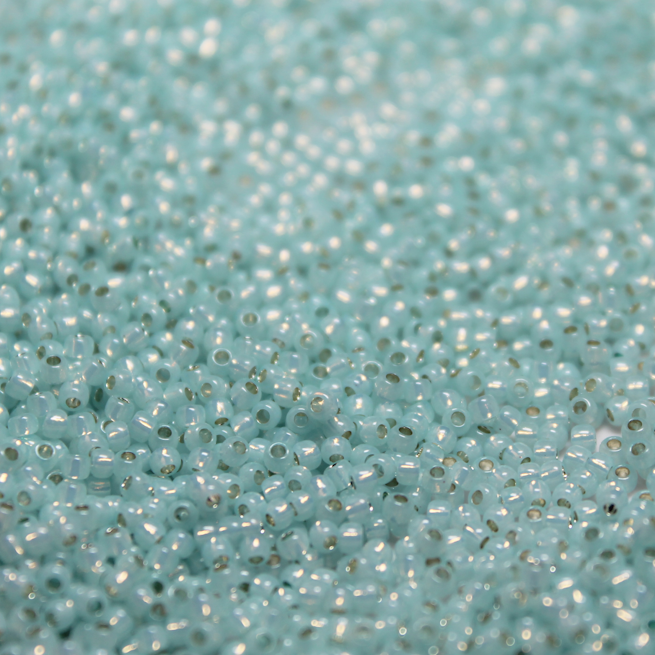 Gilt Lined Dyed Palest Aqua Alabaster ~ 11/0 JSB 587B