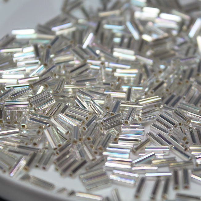 *CLOSEOUT CLEARANCE * Silver Lined Crystal AB Bugles ~ 6mm STRAIGHT 635