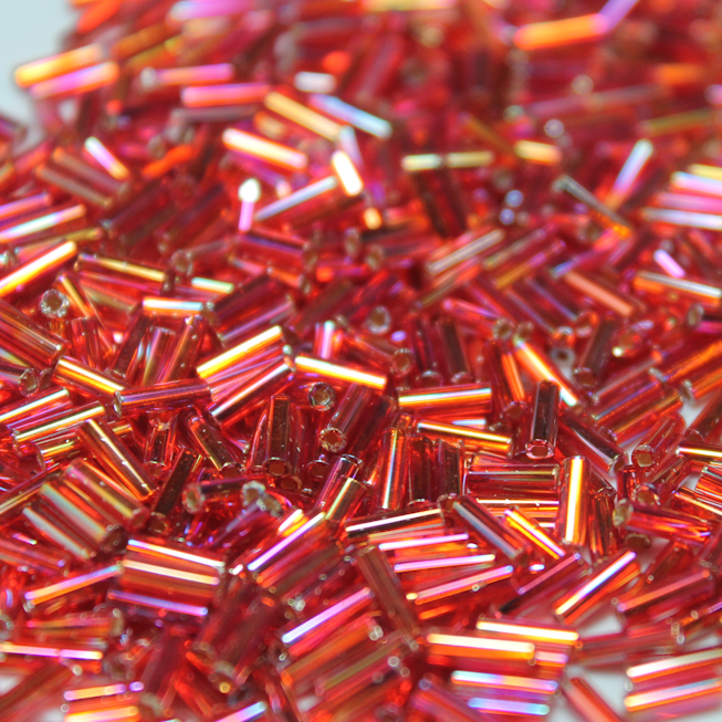 Silver Lined Ruby AB Bugles ~ 6mm STRAIGHT 638
