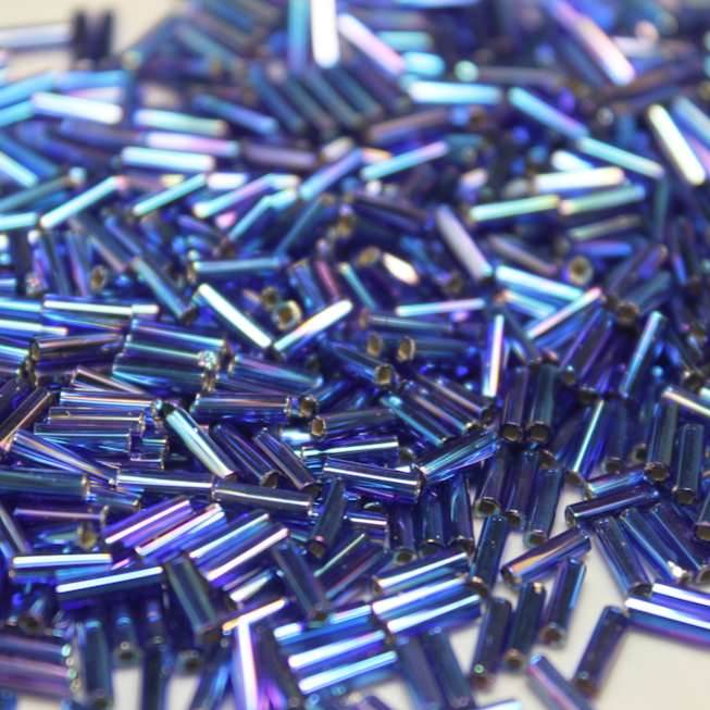 Silver Lined Cobalt Blue AB Bugles ~ 6mm STRAIGHT 641