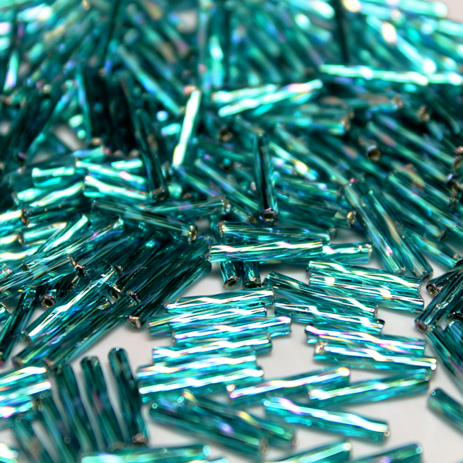 Silver Lined Aqua AB Bugles ~ 12mm TWIST 643