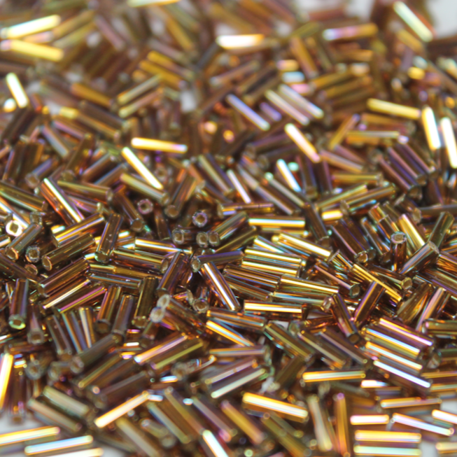 *CLOSEOUT CLEARANCE * Silver Lined Dark Topaz AB Bugles ~ 6mm STRAIGHT 648