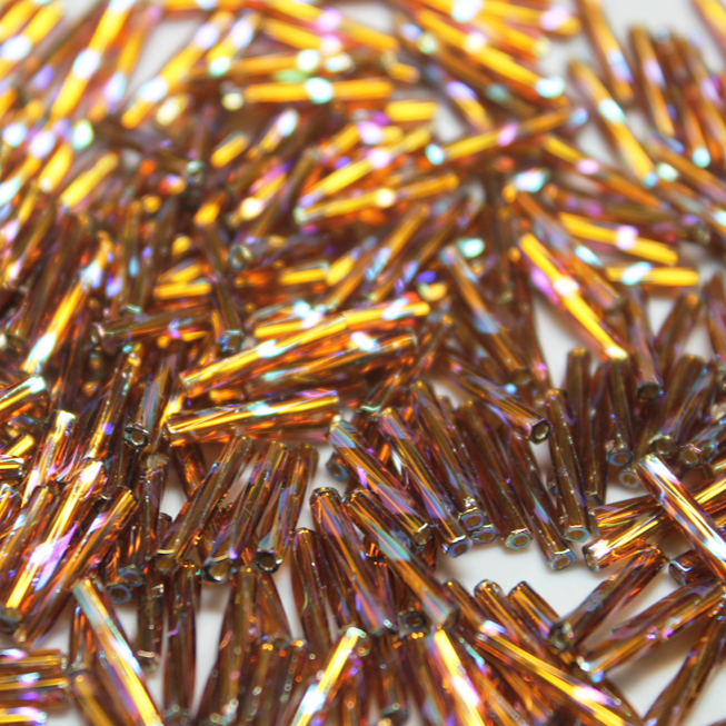 Silver Lined Topaz AB Bugles ~ 12mm TWIST 648